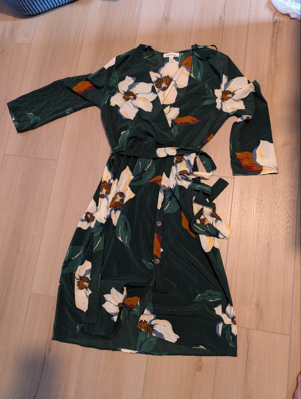 Monteau Green Floral Wrap Midi Dress Size S
